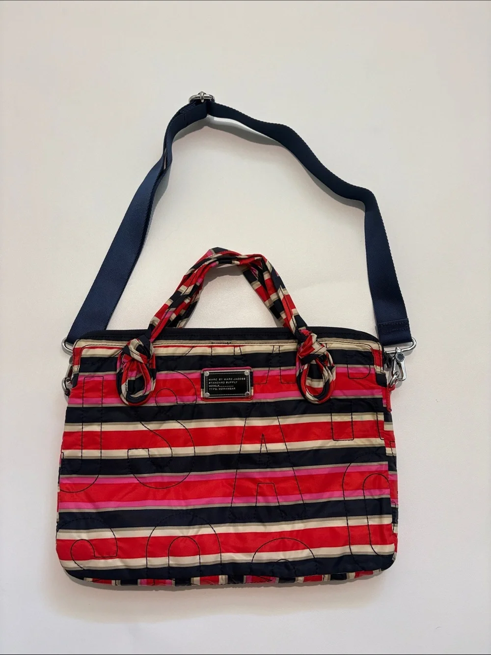 Marc by Marc Jacobs Workwear Striped Laptop Bag - Red, Black & Cream